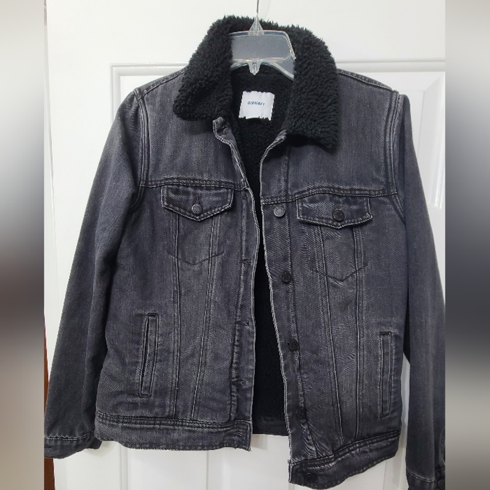 Old navy womens black jean jacket lined size M